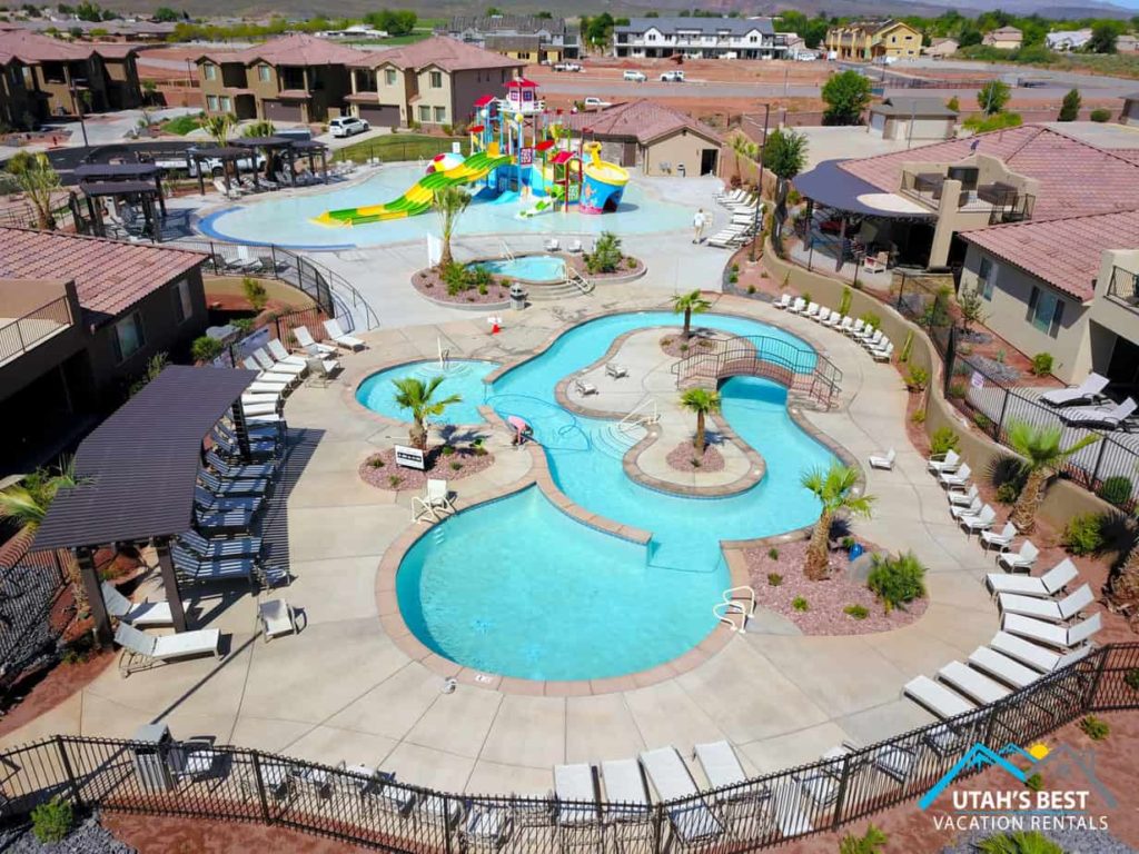 aerial view of the water park at Paradise Village at Zion