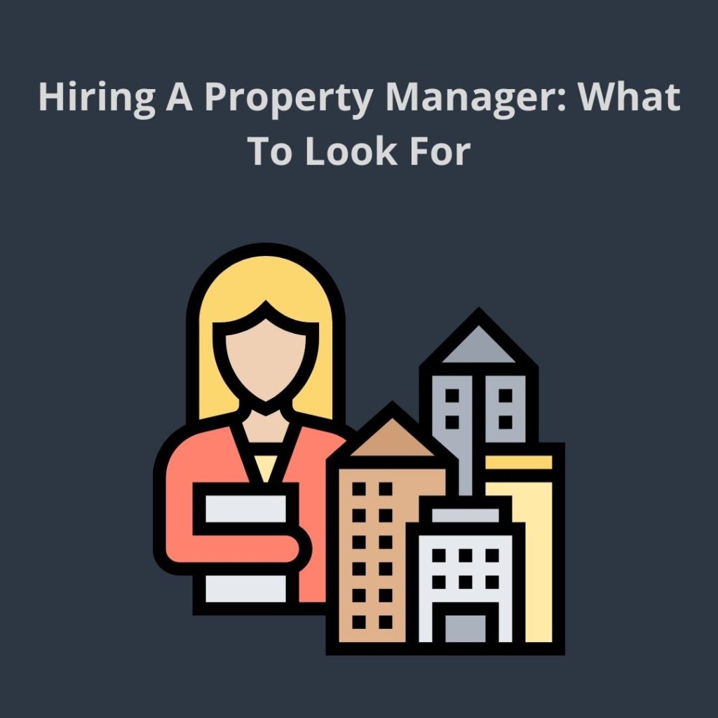 an animated woman and high rise buildings to represent hiring a property manager